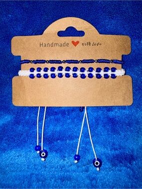 Blue Cat Eye & Evil Eye Bracelet Set / 7 Knot Protection Bracelets Matching Set